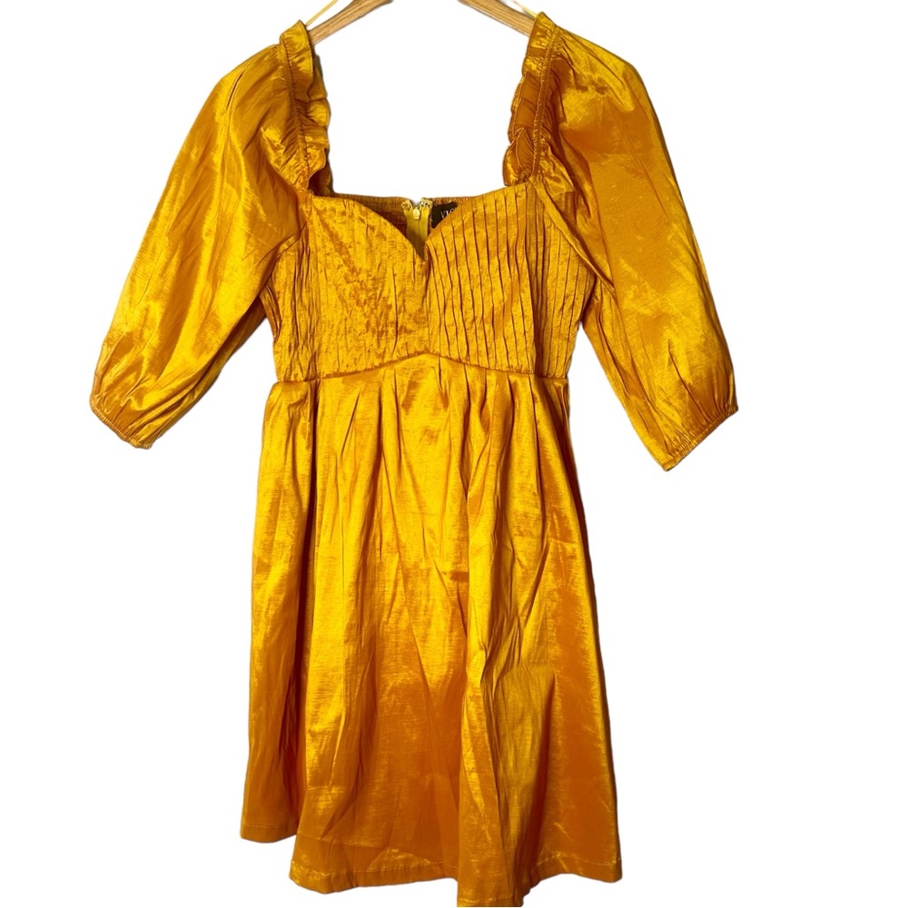 Vici Collection Puff Sleeve Babydoll Yellow Gold Dress Size Medium. NWOT